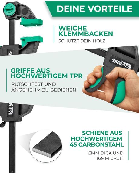 Струбцини набір 2 шт, одноручні затискачі універсальні для дерева, металу для фіксації, склеювання, сила 71 кг SMABIX | Зображення 5