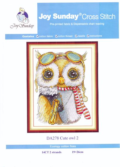 Набір для вишивання за нанесеною на канву схемою "Cute owl 2". AIDA 14CT printed, 19*26 см | Зображення 1