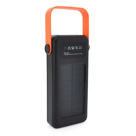Power bank YM-635 30000mAh Solar, flashlight, Input:5V/2.1A(Micro-USB, Type-C, Lightning), Output:5V/2.1A(4xUSB), plastic, Black, BOX
