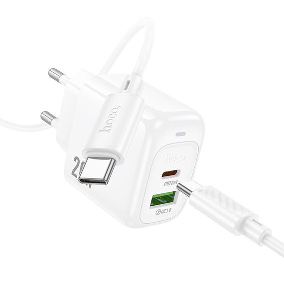 СЗУ Hoco CS54A Surplus PD20W+QC3.0 (1USB-A/1C) + кабель Type-C to Type-C White | Зображення 3