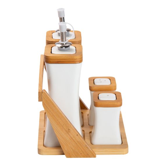 Набор для специй фарфоровый 4 предмета на бамбуковой подставке HP-1221 | Зображення 2