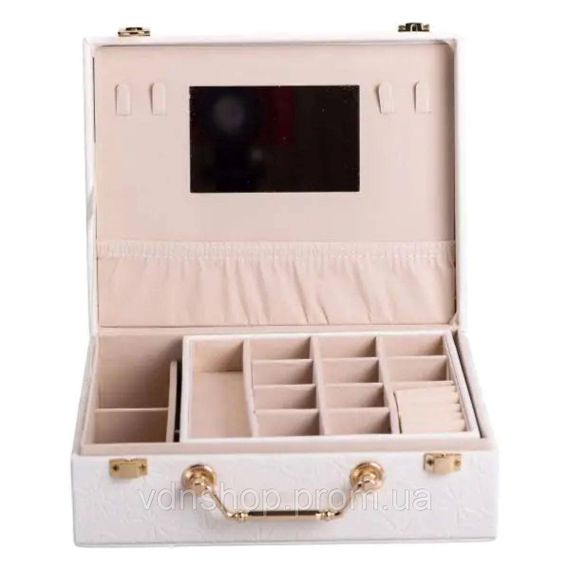 Шкатулка для украшений из эко кожи 2 яруса с зеркалом органайзер для ювелирных изделий HP-5-15W