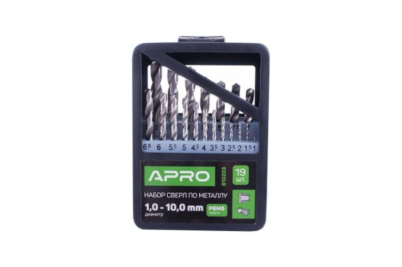 Набор сверл по металлу Apro - 19 шт. (1-10 мм) (810203)