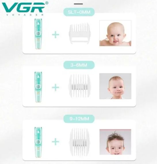 Бесшумная машинка для стрижки детей и младенцев VGR Baby V-151, Беспроводной триммер 3 насадки с вытяжкой | Зображення 4