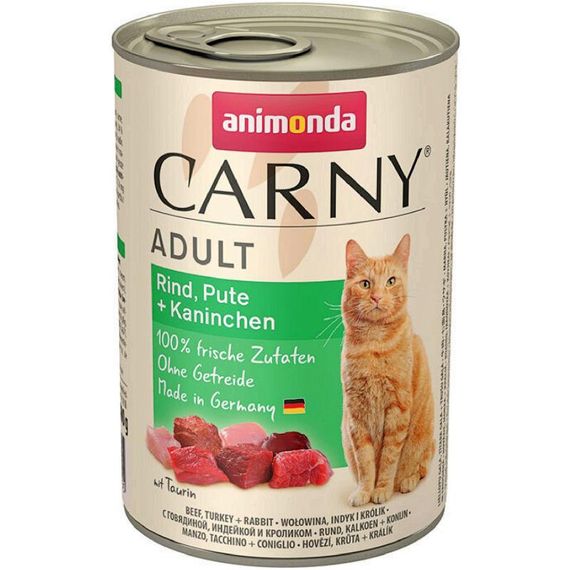 Вологий корм для дорослих котів Animonda Carny Adult яловичина індичка та кролик 400 г (4017721837255)