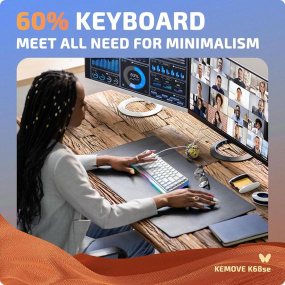 Механическая игровая клавиатура KEMOVE K68se красные переключатели, 68 клавиш, белая, RGB-подсветка USB Type-C | Зображення 5