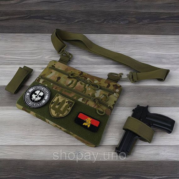 Сумка-кобура мультикам наплечная с липучкой для шевронов, тактическая сумка мужская из кордуры | Зображення 9
