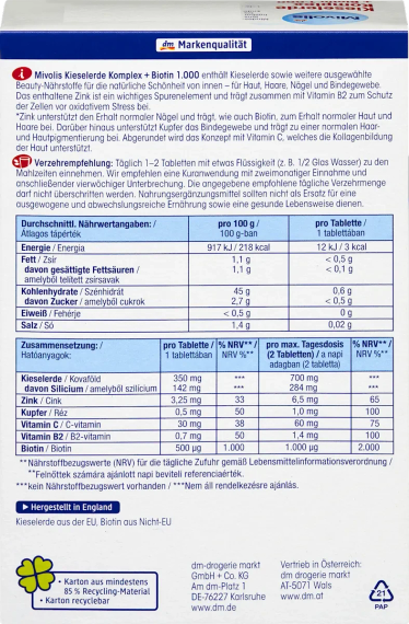 Комплекс Mivolis с биотином, цинком и кремнием – для крепких волос, ногтей и здоровой кожи, 120 таб. | Зображення 1