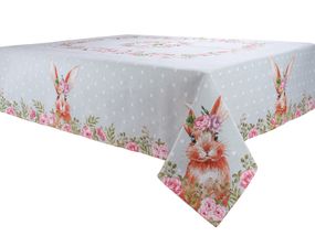 Гобеленова скатертина на стіл 140х260 см Bunny in pink flowers