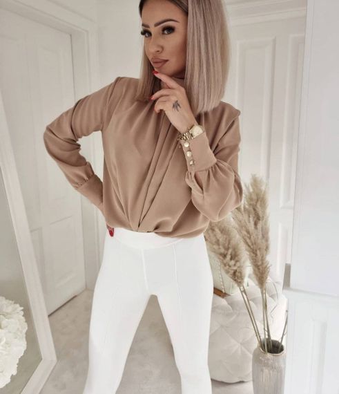 Женская нарядная легкая блуза с длинным рукавом софт NA971 цвет бежевый размер 42/44 | Зображення 2