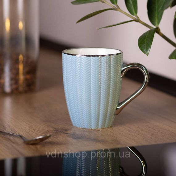 Кружка фарфоровая 400 (мл) с серебристым ободком и ручкой Голубая RX-N231315BL | Зображення 3