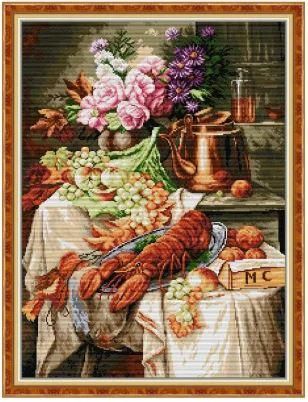 Набір для вишивання за нанесеною на канву схемою "Flowers Fruit Lobster". AIDA 14CT printed 44*57 см