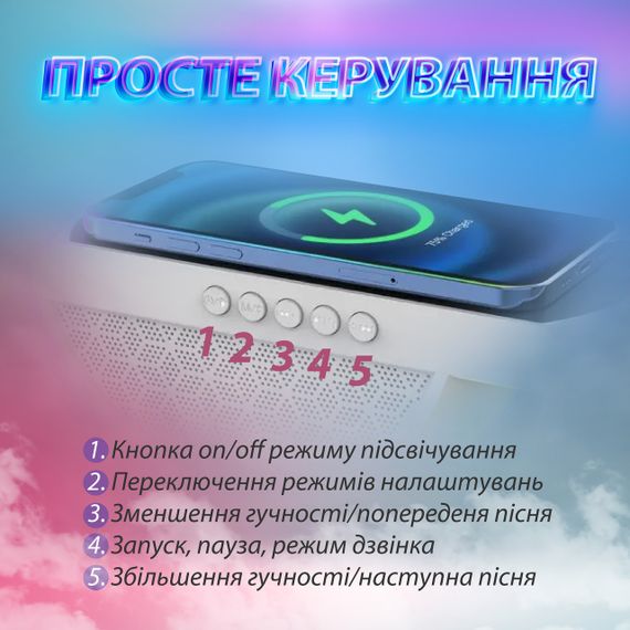 Портативна колонка з RGB-підсвіткою Wireless Charger BT2301W | Зображення 1