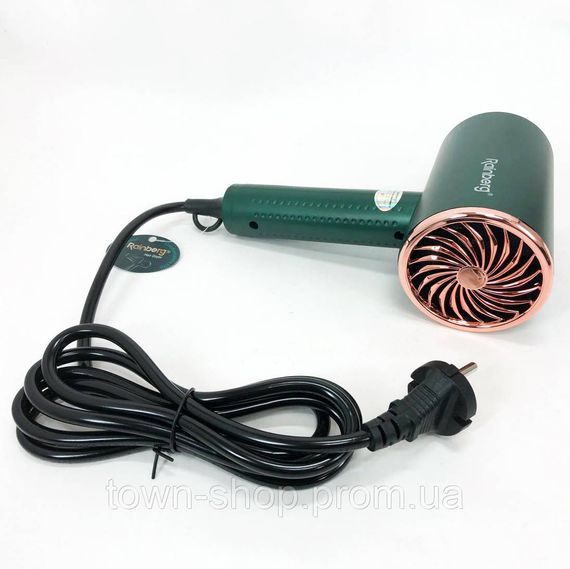 Фен Rainberg RB-2212 8800 W с регуляцией температуры и скорости для сушки и укладки волос. Цвет: зеленый | Зображення 5