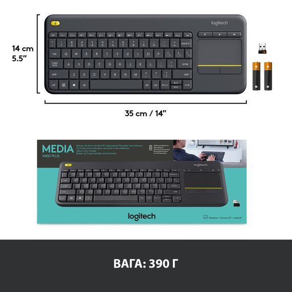 Клавіатура Logitech K400 Plus Touch Wireless UA Black (920-007145) | Зображення 7