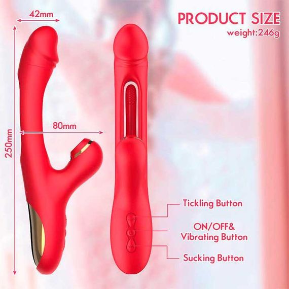 Вібратор 3в1 Pretty Love Finger Bunny 21 режим червоний | Зображення 3