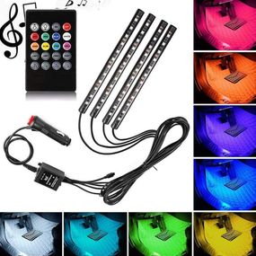Світлодіодна RGB підсвітка в авто з пультом та світломузикою, HR-01678 / Кольорове підсвічування салону автомобіля