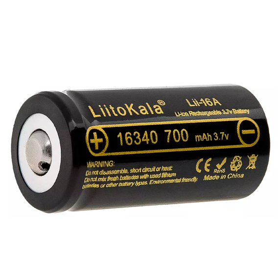 Акумулятор 16340, 700 мАг, LiitoKala Lii-16A, 3.7 В