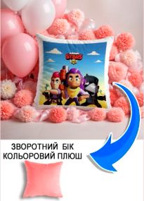 Подушка плюшева Мерч Крафт Дизайн з принтом brawl stars 2 рожевий плюш квадратна 33х33 см