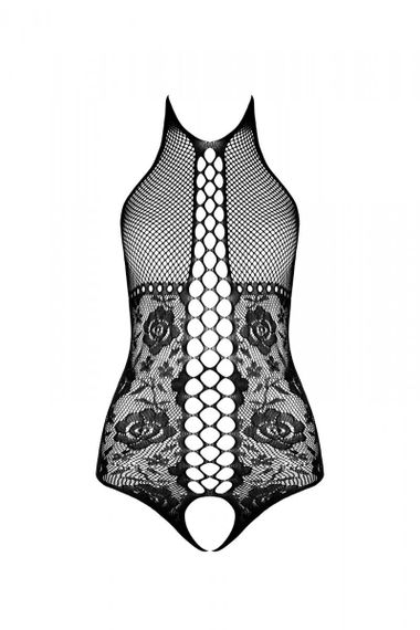 Бодістокінг з імітацією корсетної шнурівки Passion BS094 One Size, black, квітковий візерунок, з дос | Зображення 2