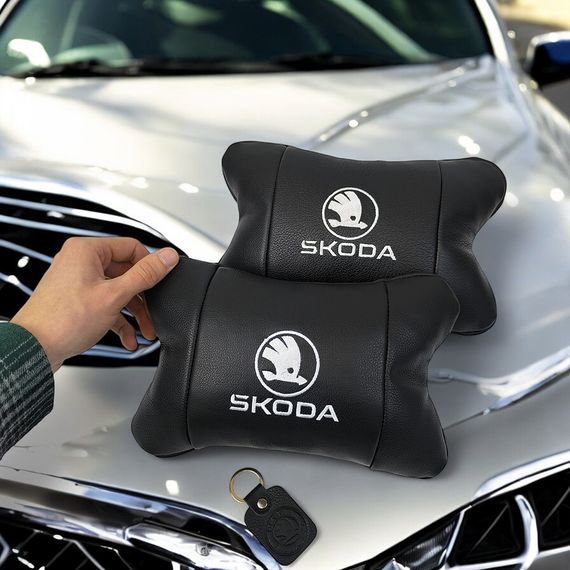 Автомобильные подушки 2 шт на подголовник Skoda / Вред, из натуральной кожи, стильный аксессуар для вашего авто | Зображення 6