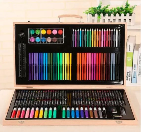 Дитячий набір для малювання та творчості 180 предметів у дерев'яній валізі | Зображення 4