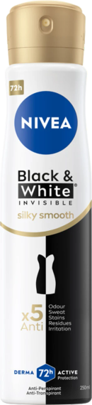 NIVEA Black & White Invisible Антиперспірант-спрей, Silky Smooth 72 години, 250 мл