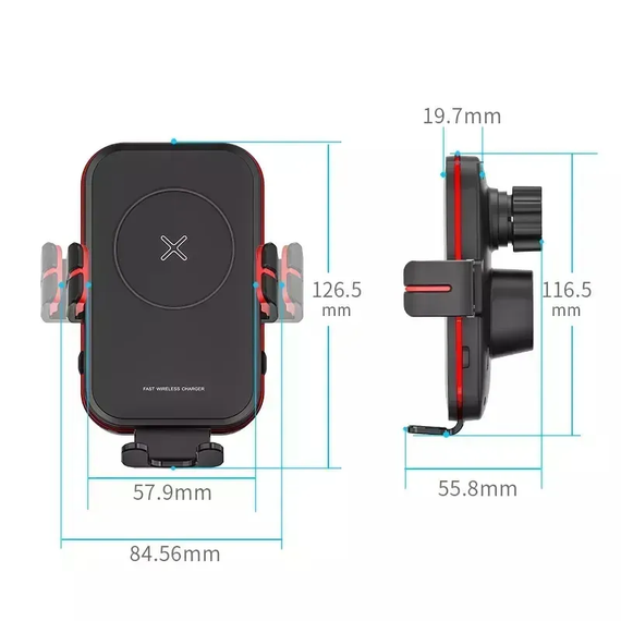 Автомобильный держатель с быстрой зарядкой беспроводной 15w Hoco CA80 Buddy Smart, Черный | Зображення 7