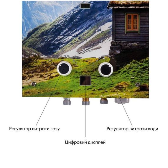 Колонка газова димохідна Thermo Alliance JSD20-10GC 10 л панель зі скла з малюнком гори | Зображення 5