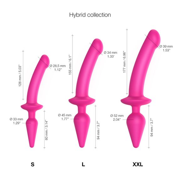 Анальна пробка з дилдо 2в1 Strap-On-Me SWITCH PLUG-IN DILDO Fuchsia L, діаметр 4,5/3,4 см | Зображення 3