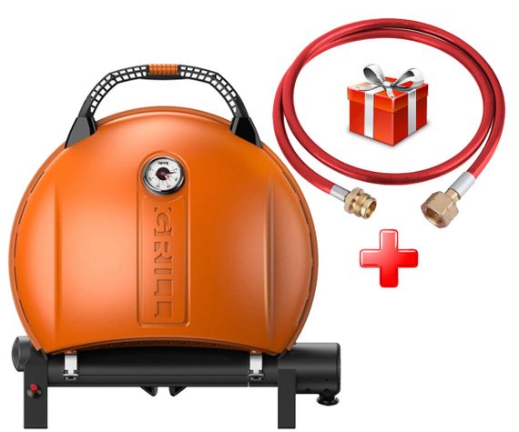 КОМПЛЕКТ Портативний переносний газовий гриль O-GRILL 900, помаранчевий + шланг в подарунок! Код: 011684