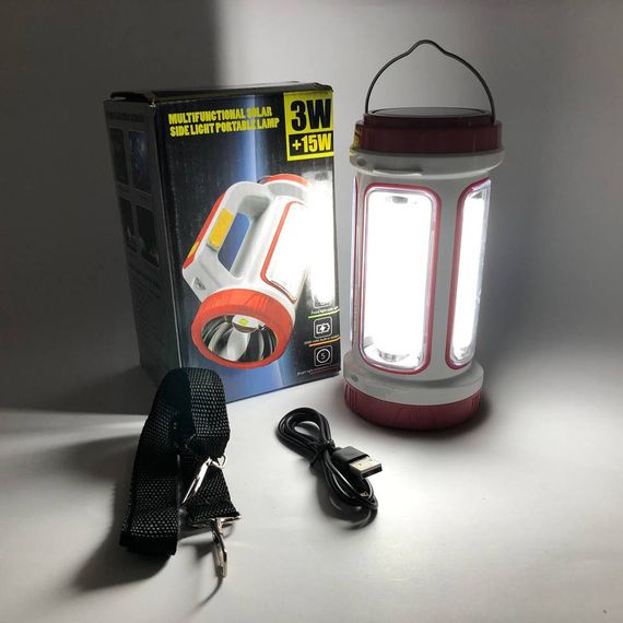 Ліхтар кемпінговий з сонячною панеллю 5158-LED-COB power bank, кемпінговий ліхтар-лампа. Колір: червоний | Зображення 1