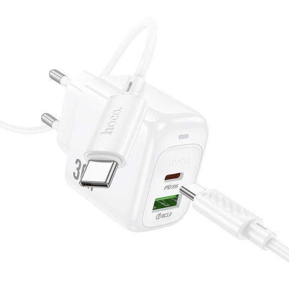 МЗП Hoco CS55A Surplus PD30W+QC3.0 (1USB-A/1C) + кабель Type-C to Type-C White | Зображення 3