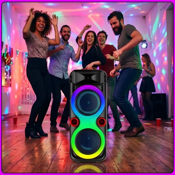 Портативна Bluetooth колонка 2х8" з дротовим мікрофоном і RGB підсвіткою ZQS8275 40W | Зображення 5
