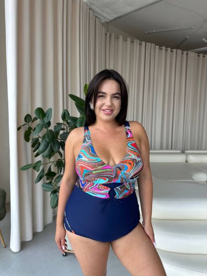 Яскравий суцільний синій купальник PLUS SIZE з утяжкою | Зображення 5