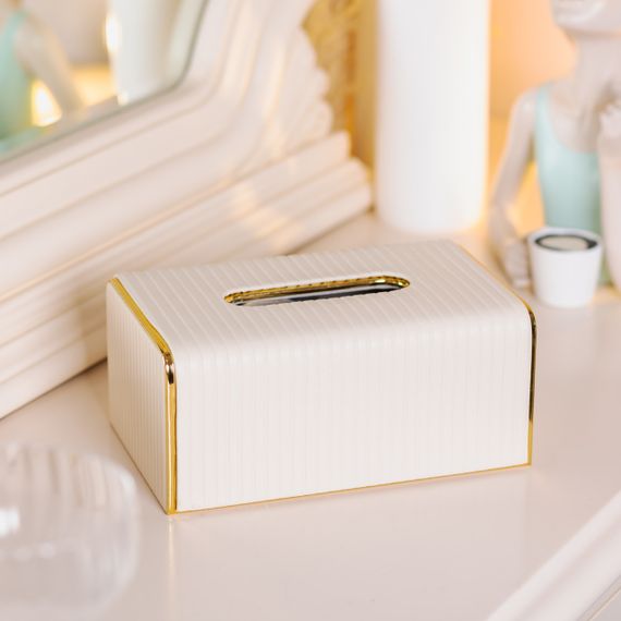 Серветниця з екошкіри прямокутна  21.5х13х9 см органайзер для серветок на стіл, Бежевий | Зображення 4