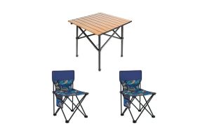 Стіл + 2 стільці STD-02 стіл складаний прямокутний коричневий, (Д530 * Ш550 * В500мм), стільці метал + тканина (40 * 40 * 35), сумка