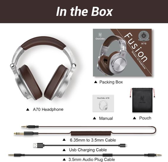 Гарнітура OneOdio Fusion A70, Bluetooth+3,5мм/6,35мм, Silver Brown | Зображення 1