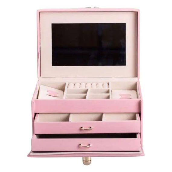 Шкатулка для украшений из эко кожи 3 яруса с зеркалом органайзер для ювелирных изделий HP-5-17P | Зображення 3