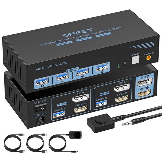 HDMI Displayport KVM 2 монітори 2 комп'ютери 4K/60Hz (vp-sw272)
