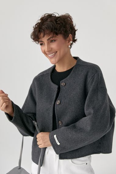 Коротке вовняне пальто - темно-сірий цвет, ONE SIZE (є розміри) | Зображення 3