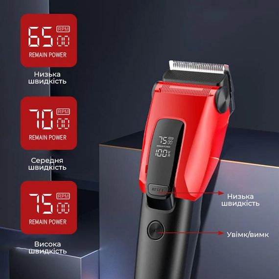 Набір для стрижки 6 в 1 VGR V-117 RED з 14 насадками та LED-дисплеєм (46246-V-117 RED_715) | Зображення 3