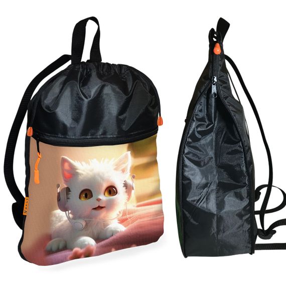 Рюкзак-мешок для обуви,спортивной формы с котенком детская сумка для сменки с расширителем (01254)