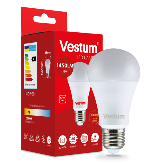 Світлодіодна лампа Vestum A65 15W 3000K 220V E27 1-VS-1102 | Зображення 2