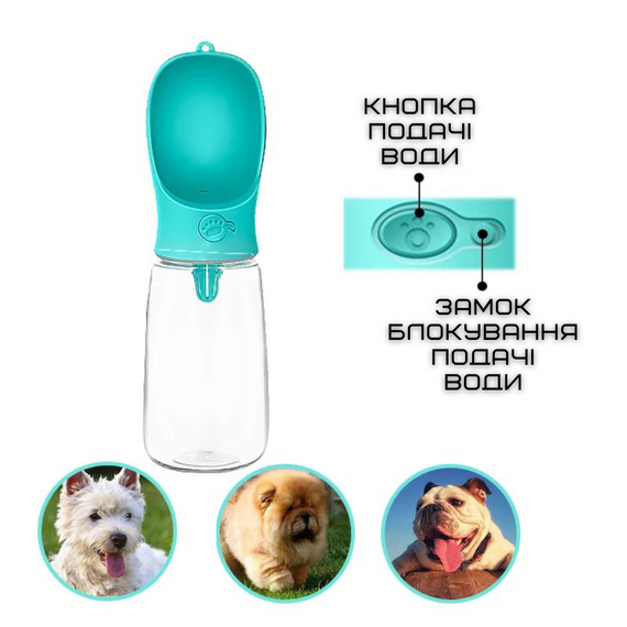 Поїлка Для Собак Портативна Прогулянкова Пляшечка Питна 350 мл М'ятна | Зображення 4