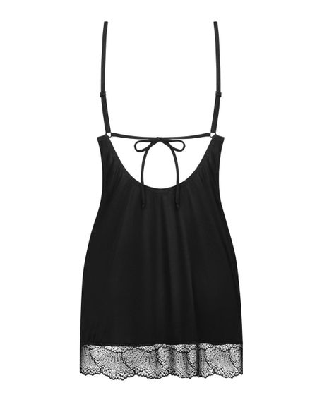 Пеньюар Obsessive Lobellis chemise & thong, XS/S, чорний, мереживне оздоблення, стрінги в комплекті Sex Aura | Зображення 3