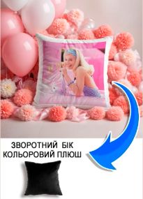 Подушка плюшева Мерч Крафт Дизайн з принтом Барбі 4 чорний плюш квадратна 33х33 см