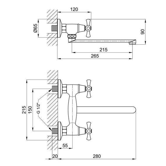 Змішувач для кухні Lidz Lamb 361 настінний з поворотним виливом двохвентильний LDLAM361CRM22309 Chrome | Зображення 1