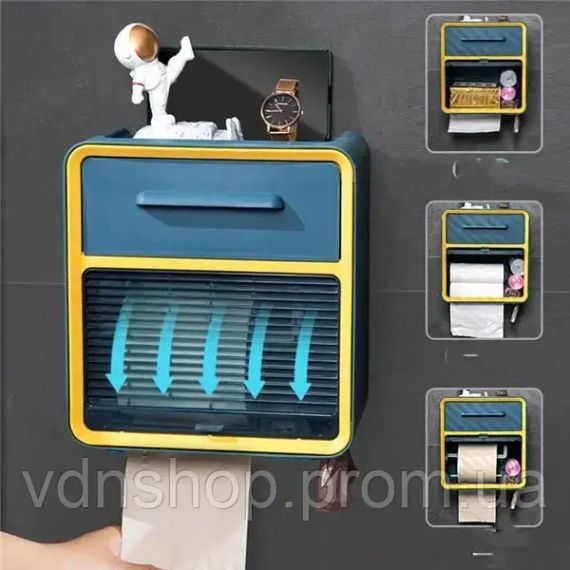 Навісний органайзер-тримач для туалетного паперу з полицею та відділеннями для серветок, паперів, пакетів | Зображення 1