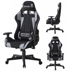 Крісло геймерське з тканини Bonro Бонро B-142 чорно-сіре + 2 подушки (42401117)